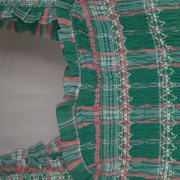 ENGLISH FACTORY Midaxi Smocked Sundress Green Plaid Tiered Square Neck Cottage L - Picture 4 of 8